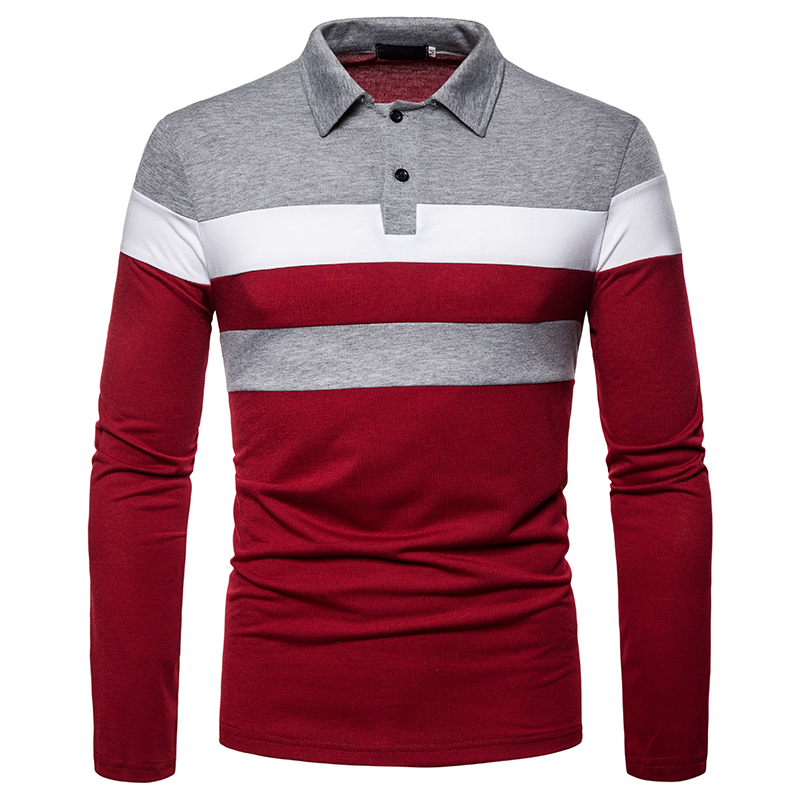 Men&apos;s long-sleeved T-shirt men&apos;s casual fake color matching fit men&apos;s POLO bottoming T-shirt