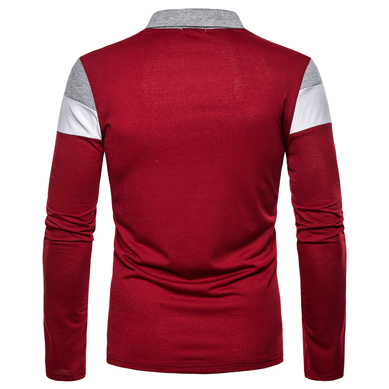 Men&apos;s long-sleeved T-shirt men&apos;s casual fake color matching fit men&apos;s POLO bottoming T-shirt