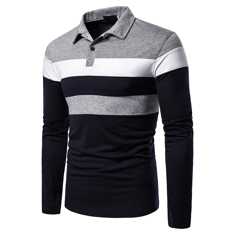 Men&apos;s long-sleeved T-shirt men&apos;s casual fake color matching fit men&apos;s POLO bottoming T-shirt