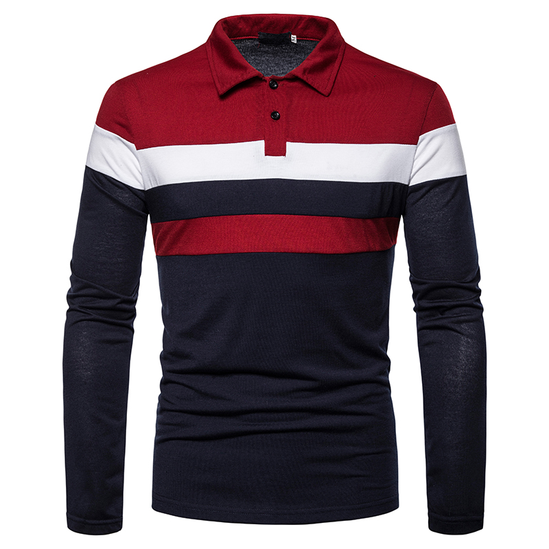 Men&apos;s long-sleeved T-shirt men&apos;s casual fake color matching fit men&apos;s POLO bottoming T-shirt