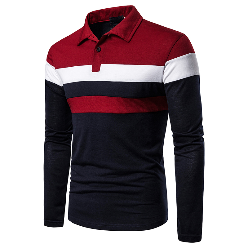 Men&apos;s long-sleeved T-shirt men&apos;s casual fake color matching fit men&apos;s POLO bottoming T-shirt