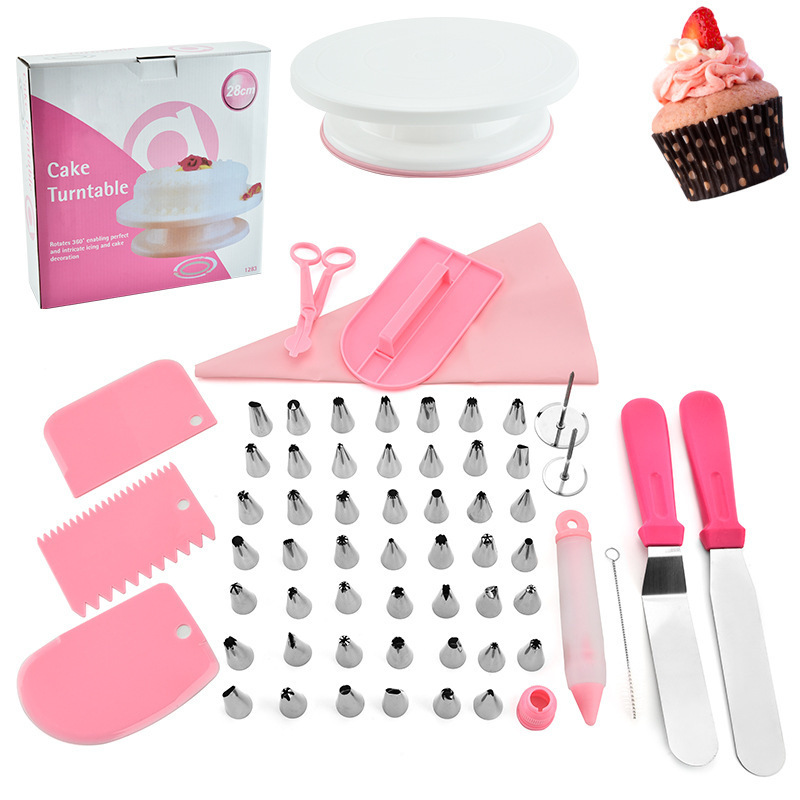 73piece pink cake turntable set, decorating nozzle, turntable, scraper baking kitchen tools
