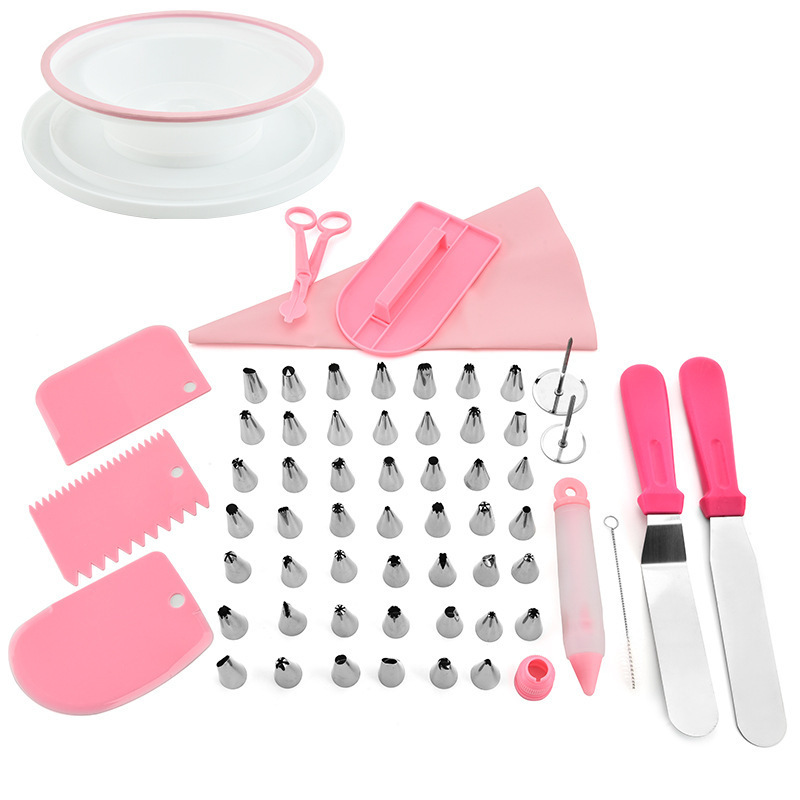 73piece pink cake turntable set, decorating nozzle, turntable, scraper baking kitchen tools