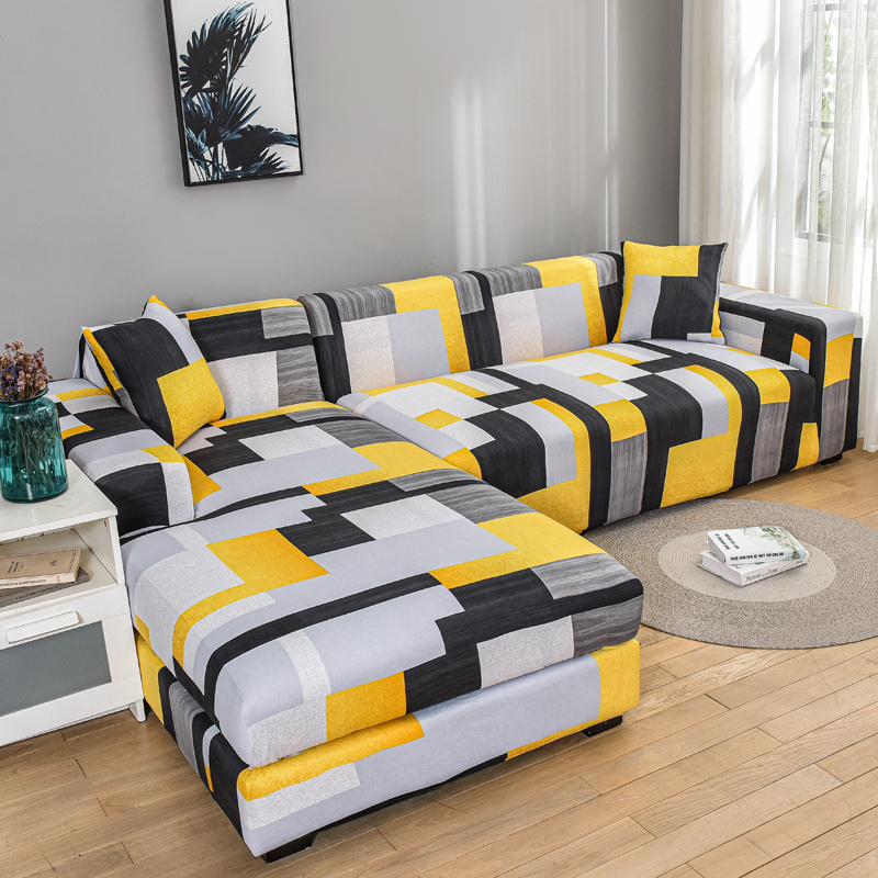 Square lattice printed L shape sofa covers for living room sofa protector  1-seat
