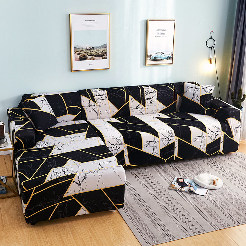 Square lattice printed L shape sofa covers for living room sofa protector  1-seat