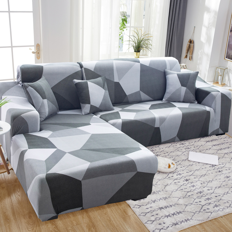 Square lattice printed L shape sofa covers for living room sofa protector 2-seater
