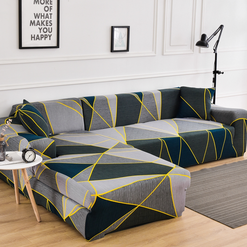 Square lattice printed L shape sofa covers for living room sofa protector 2-seater
