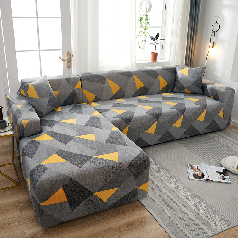 Square lattice printed L shape sofa covers for living room sofa protector 2-seater