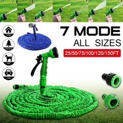 【Happy New Year 】50 Expandable Water Gun Hose Kit Magic PVC Reel Pipe with 7 Spraying Mode Water Gun for Garden Farm Irrigation Car Wash Green 50FT