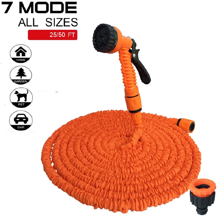 Expandable Garden Water Gun Hose 25-50FT Magic PVC Reel Pipe with 7 Spraying Mode Water Gun for Garden Farm Irrigation Car Wash