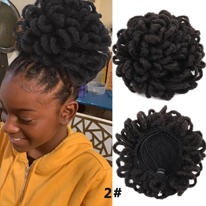 Synthetic DreadLock Afro Puff Hair Bun Chignon Drawstring Ponytail Faux Locs Clip In Pony Tail Hair Pieces for Black Women