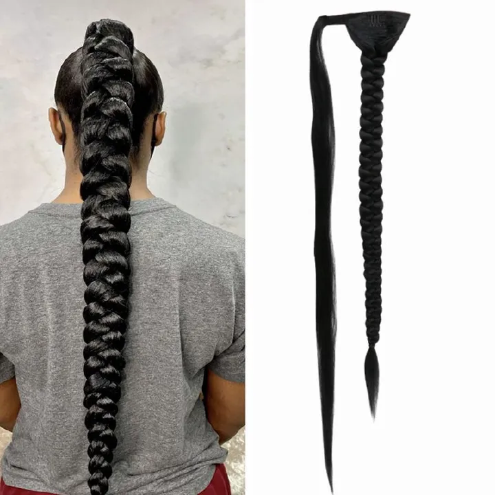 75cm 30inch Super Long Wrap Around Jumbo Pre Braided Ponytail Ombre  Synthetic Hair Extensions