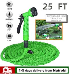 【Happy New Year 】25 Expandable Water Gun Hose Kit Magic PVC Reel Pipe with 7 Spraying Mode Water Gun for Garden Farm Irrigation Car Wash Green 25FT-7.5M Extended
