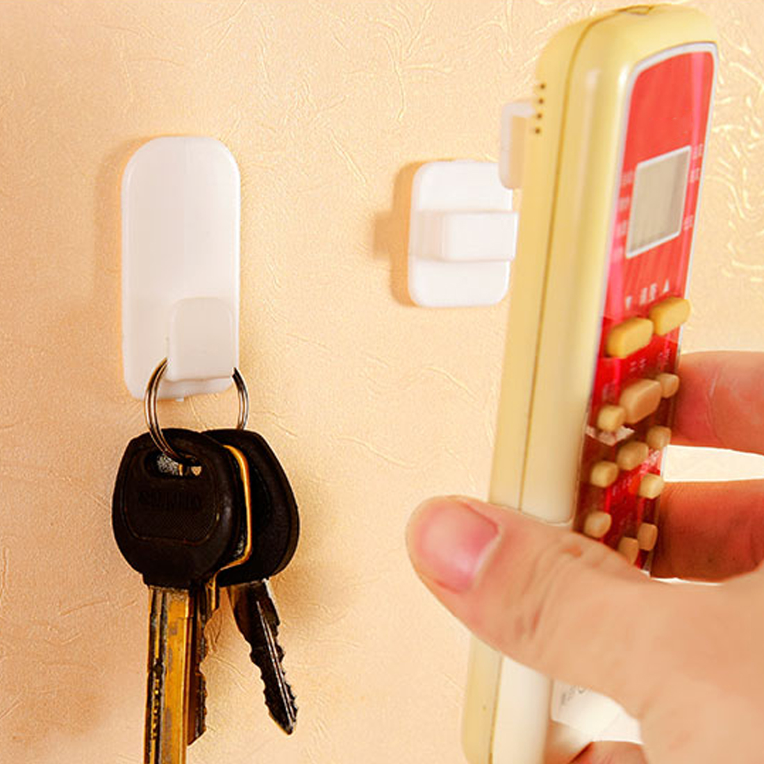 2Set(4Pcs) Self Adhesive Plastic Hooks Holder Remote Control Sticky Hook Hanger  Home Decor