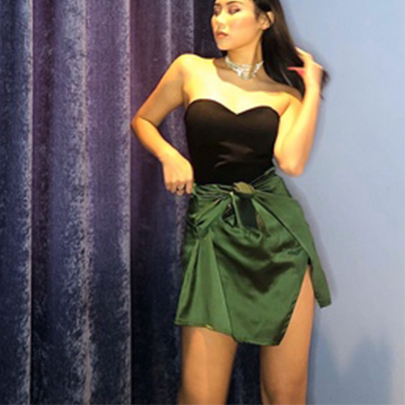 Summer women's high waist split solid irregular Skirts