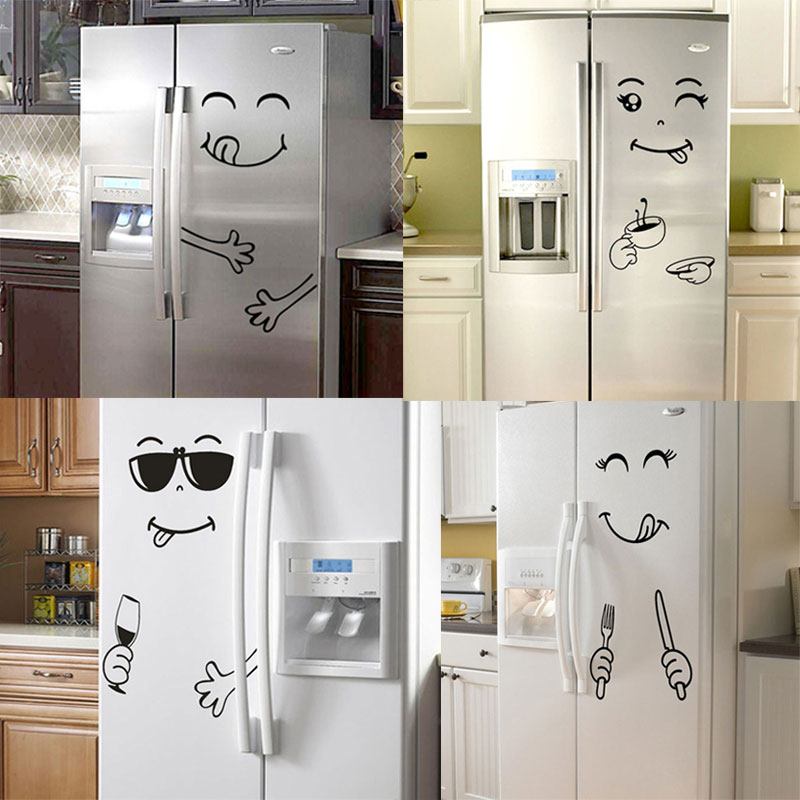 4pcs Styles Smile Face Wall Sticker Happy Delicious Face Fridge Stickers Yummy for Food Home Decor