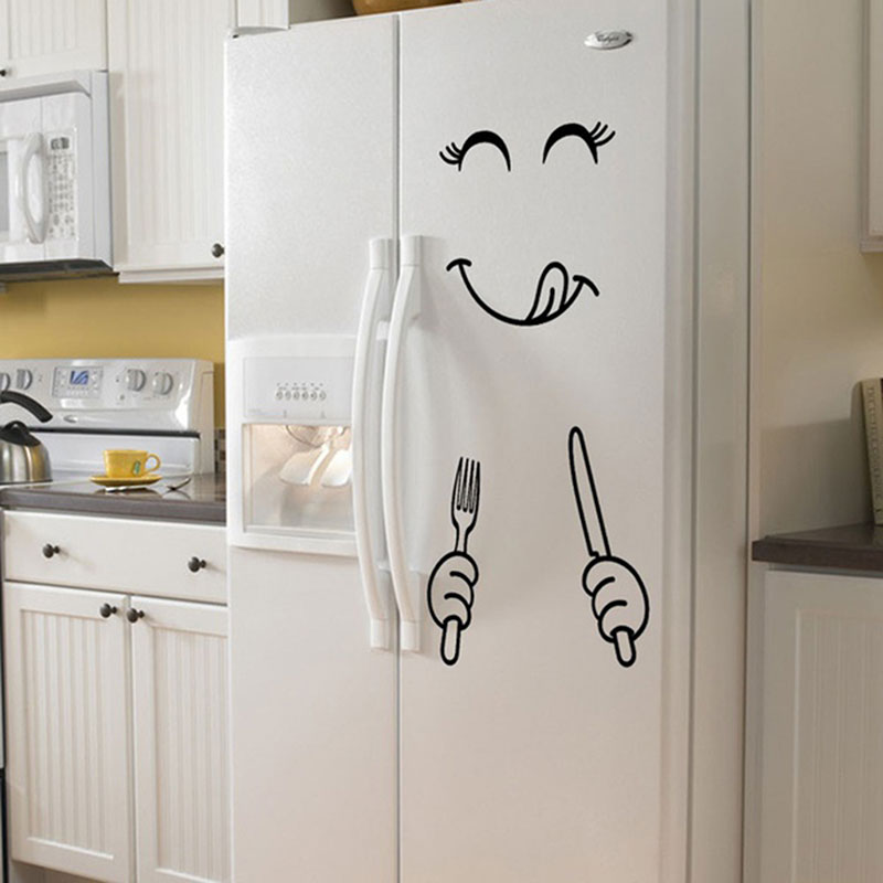 4pcs Styles Smile Face Wall Sticker Happy Delicious Face Fridge Stickers Yummy for Food Home Decor