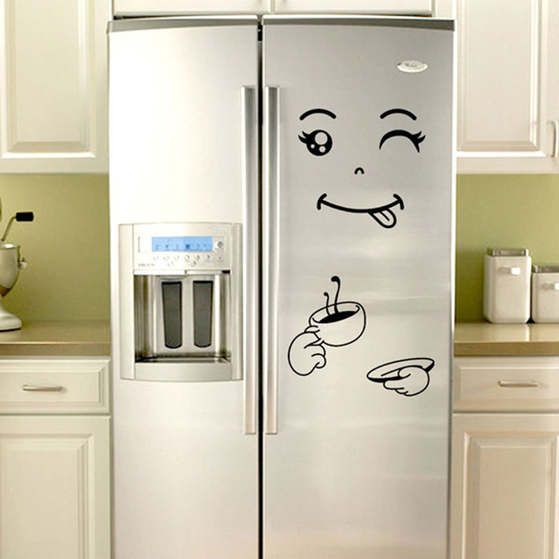 4pcs Styles Smile Face Wall Sticker Happy Delicious Face Fridge Stickers Yummy for Food Home Decor