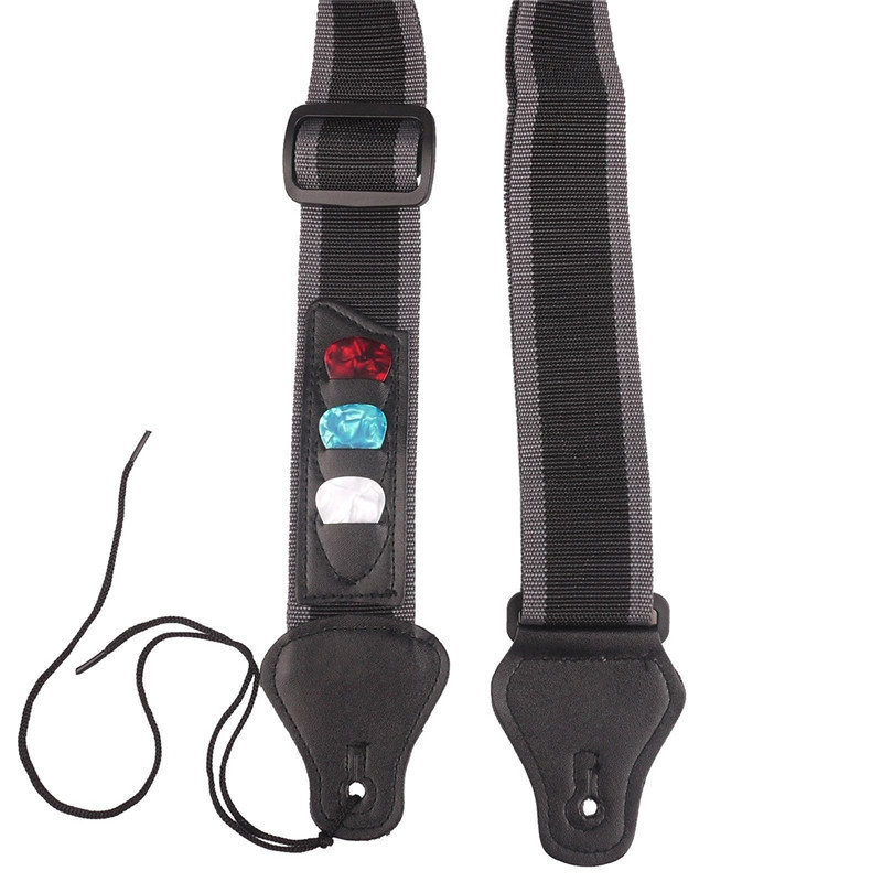 Adjustable Electric Guitar Strap with 3 Guitar Picks Holders PU Leather Ends Acoustic Guitars