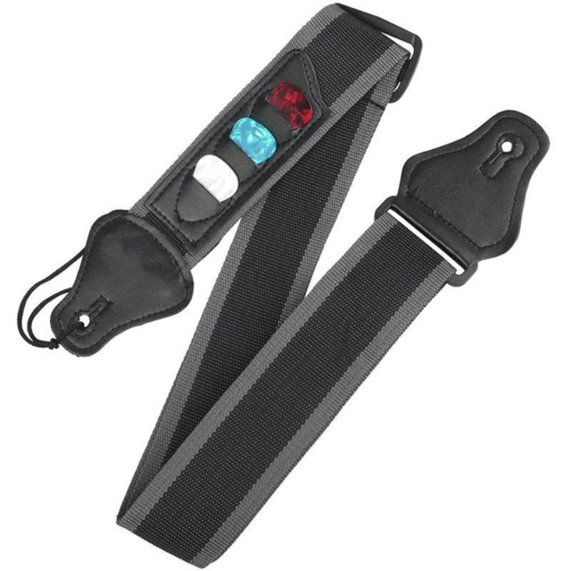 Adjustable Electric Guitar Strap with 3 Guitar Picks Holders PU Leather Ends Acoustic Guitars