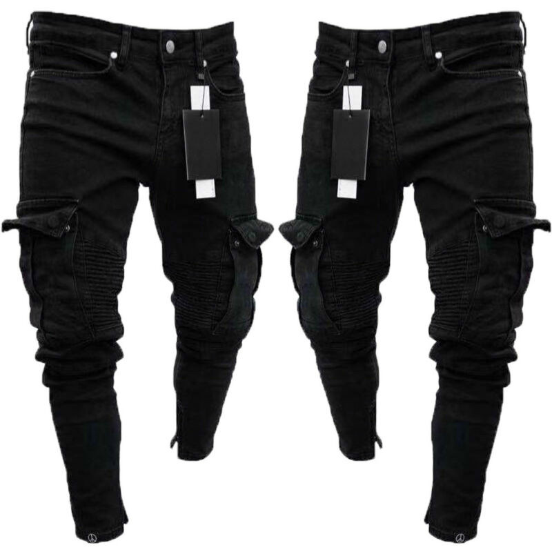 Goocheer Long Pencil Pants Ripped Jeans Slim Spring Hole Men&apos;s Fashion Thin Skinny Jeans Trousers