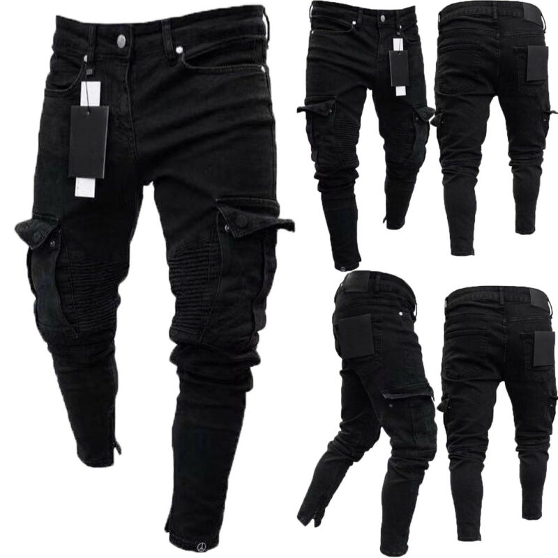Goocheer Long Pencil Pants Ripped Jeans Slim Spring Hole Men&apos;s Fashion Thin Skinny Jeans Trousers