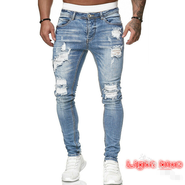 Adisputent Men&apos;s Sweatpants Sexy Hole Jeans Pants Casual Summer Autumn Male Ripped Skinny Trousers