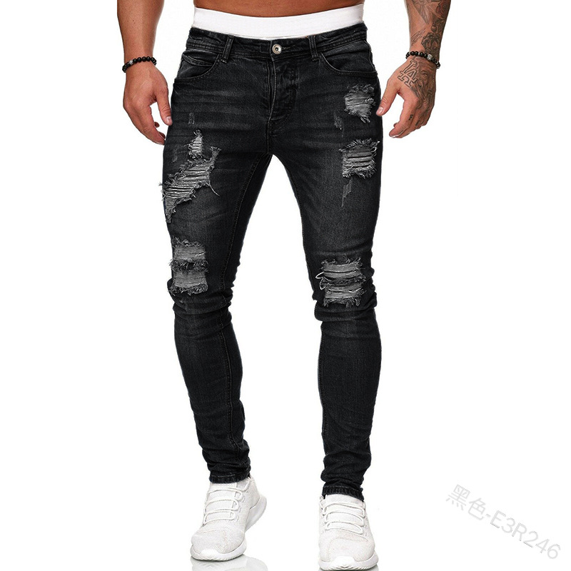 Adisputent Men&apos;s Sweatpants Sexy Hole Jeans Pants Casual Summer Autumn Male Ripped Skinny Trousers