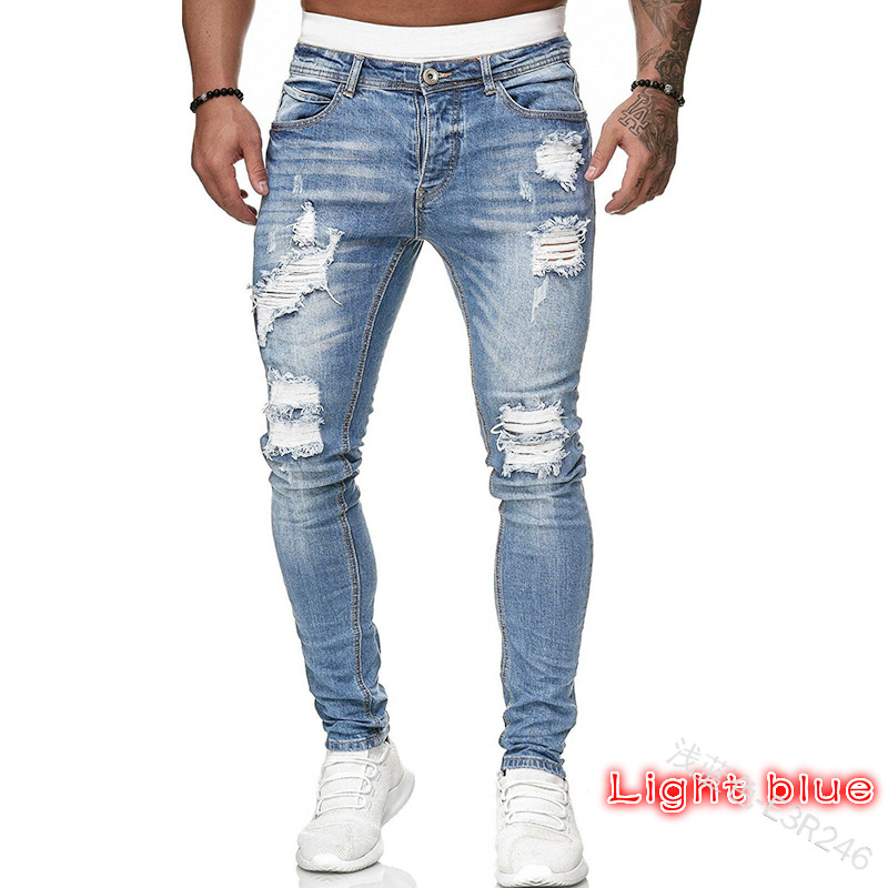 Adisputent Men&apos;s Sweatpants Sexy Hole Jeans Pants Casual Summer Autumn Male Ripped Skinny Trousers