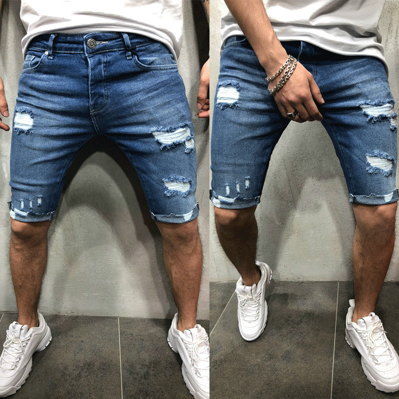 Men shorts Jeans Short Pants Destroyed Skinny jeans Ripped Pant Frayed Denim Shorts