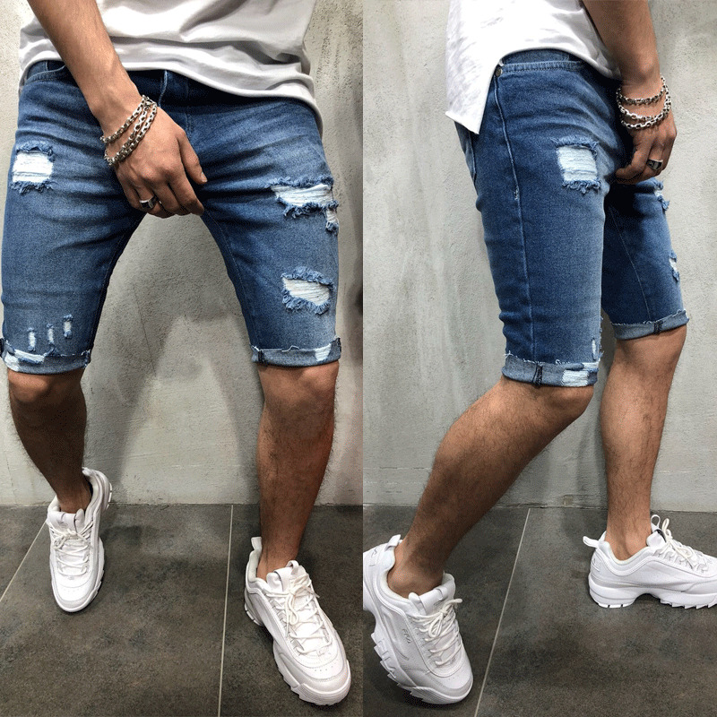 Men shorts Jeans Short Pants Destroyed Skinny jeans Ripped Pant Frayed Denim Shorts