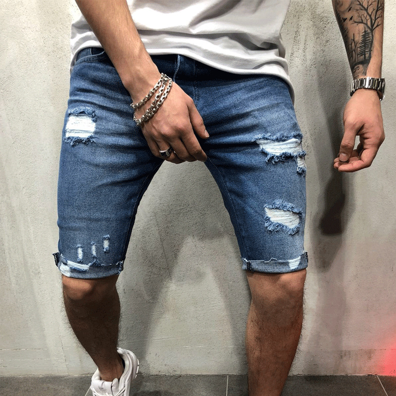 Men shorts Jeans Short Pants Destroyed Skinny jeans Ripped Pant Frayed Denim Shorts