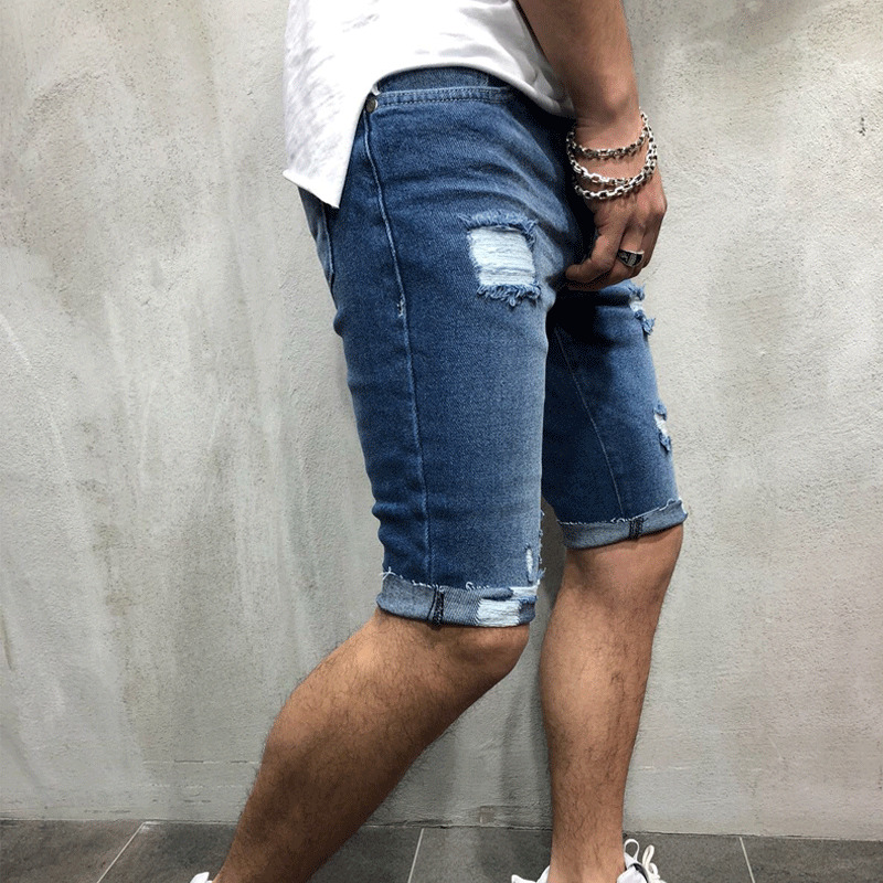 Men shorts Jeans Short Pants Destroyed Skinny jeans Ripped Pant Frayed Denim Shorts