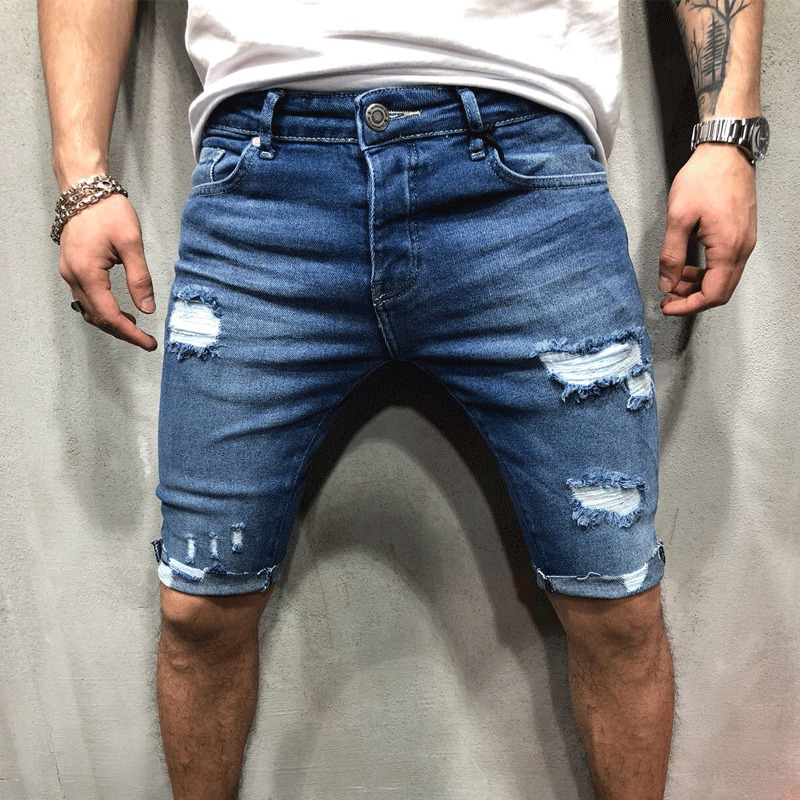 Men shorts Jeans Short Pants Destroyed Skinny jeans Ripped Pant Frayed Denim Shorts