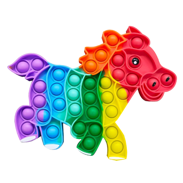 Silicone Fidget Toys Reliver Stress Rainbow Horse Shape Push Bubble Fidget Others