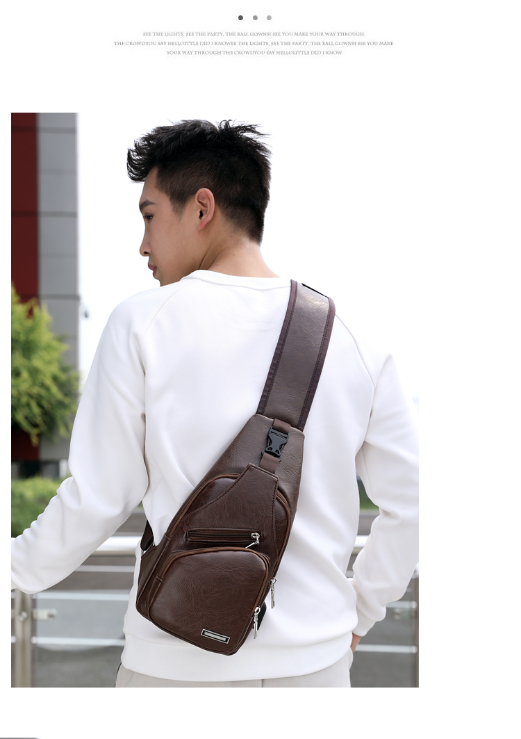 Charging port Men's chest bag New PU shoulder bag Tidy leisure backpack messenger bag Charging port Men's chest bag  New PU leisure backpack messenger bag   Messenger & Shoulder Bags