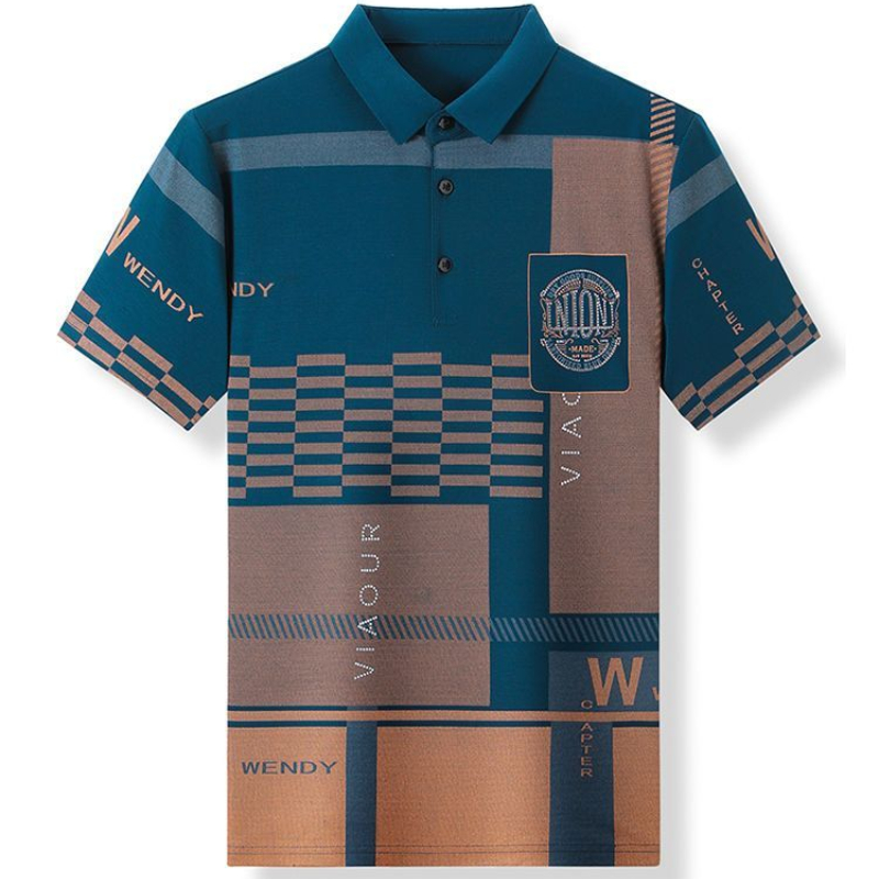 New Summer T Shirts for Men 2023 Short Sleeve Turn-down Collar Letter Printing Button Striped Polo Tees Fashion Pullover Tops