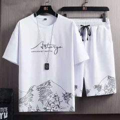 man clothes  2 PCS 2 in 1 T-shirts Men tshirts Shorts Men Clothes Polos Tops T-shirts&Shorts Casual Apparel Sports Appare