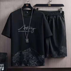 man clothes  2 PCS 2 in 1 T-shirts Men tshirts Shorts Men Clothes Polos Tops T-shirts&Shorts Casual Apparel Sports Appare