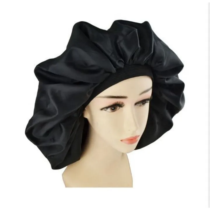 Fashion 2 in one Satin Silk hair Bonnet Sleep Cap -Extra large black