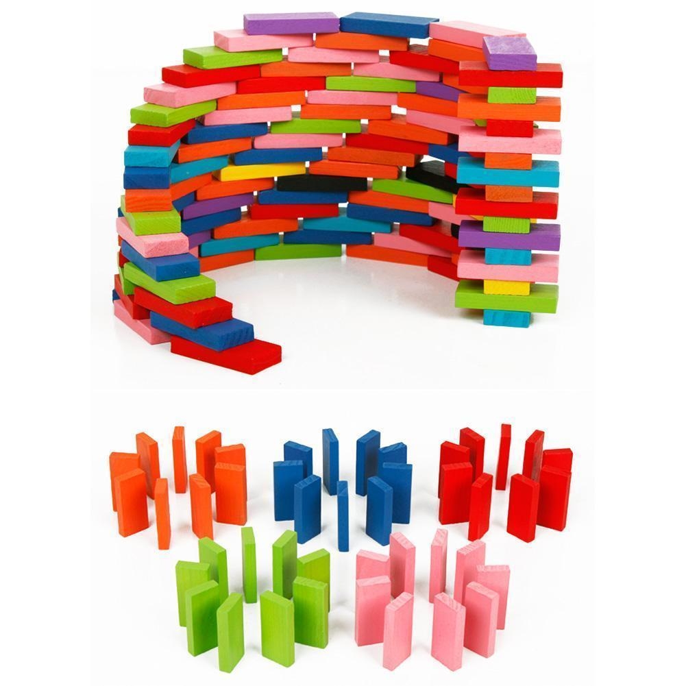 100Pcs Wooden Domino Blocks Set For Kids Play Inte