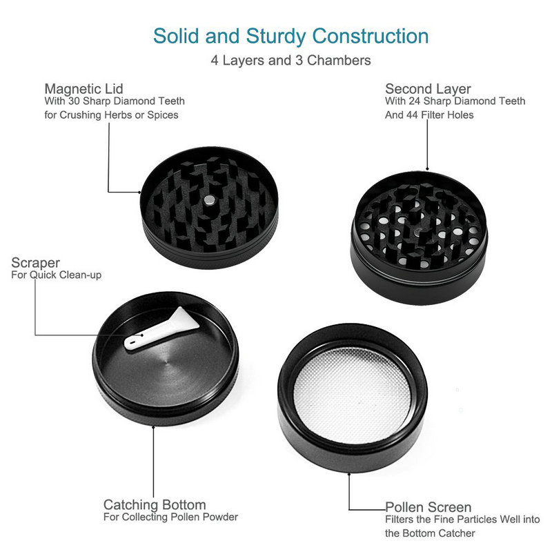4 Layers Tobacco Grinder Herb Grinder 50x40mm Smoke Grinder Metal Spice Mill Grinder Kitchen Crusher