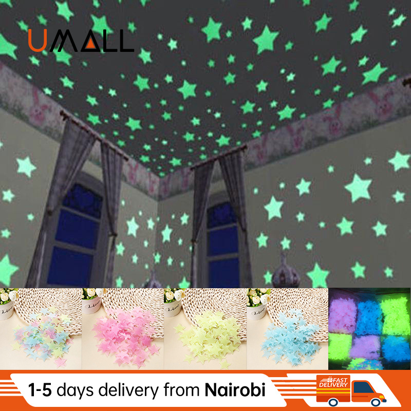 100pcs 3D Home Decor Kids Bedroom Fluorescent Glow In The Dark Stars Luminous Wall Stickers Stars