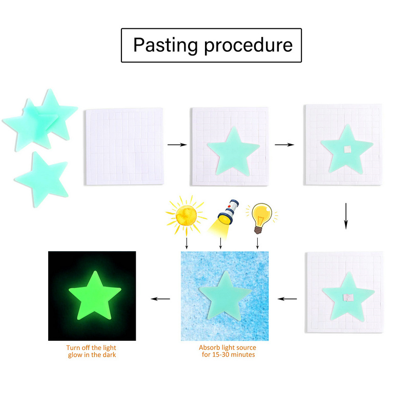 100pcs 3D Home Decor Kids Bedroom Fluorescent Glow In The Dark Stars Luminous Wall Stickers Stars