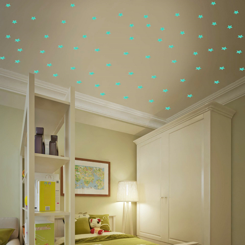 100pcs 3D Home Decor Kids Bedroom Fluorescent Glow In The Dark Stars Luminous Wall Stickers Stars