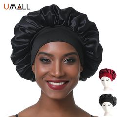 Women Headscarf Hat Sleeping Bonnet Night Sleep Hair Caps Silky Bonnet Satin Adjust Head Cover Hat For Curly Springy Hair Styling Accessories Red