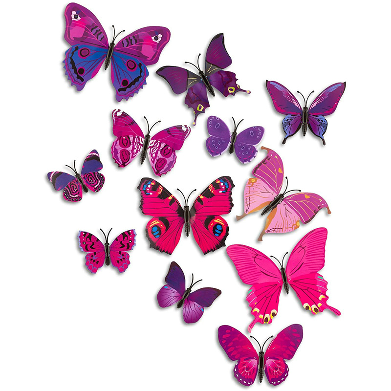 12pcs Pvc 3d Butterfly Wall Decor Cute Butterflies Wall Stickers Art Decals Home