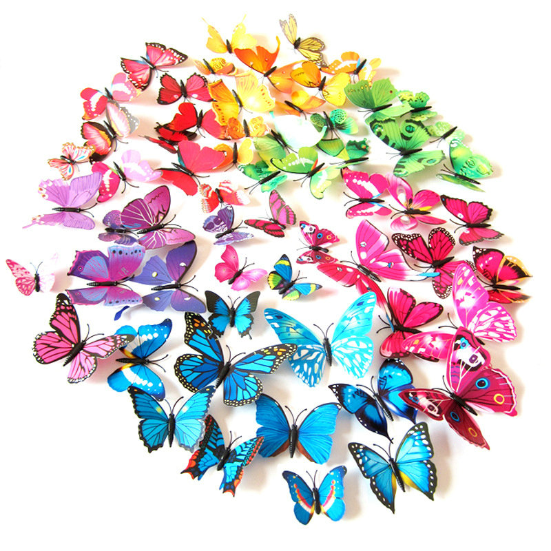 12pcs Pvc 3d Butterfly Wall Decor Cute Butterflies Wall Stickers Art Decals Home