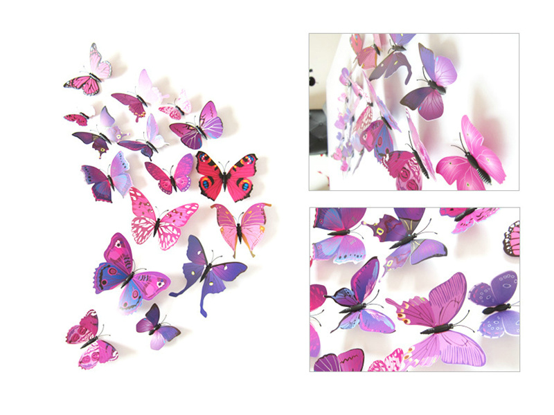 12pcs Pvc 3d Butterfly Wall Decor Cute Butterflies Wall Stickers Art Decals Home