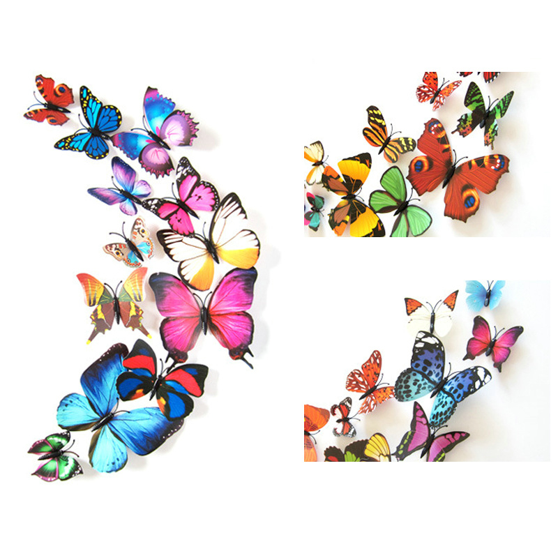 12pcs Pvc 3d Butterfly Wall Decor Cute Butterflies Wall Stickers Art Decals Home
